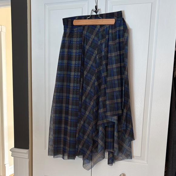 Kate Hewko Dresses & Skirts - Elegant Asymmetrical Plaid Skirt in Blue and Green